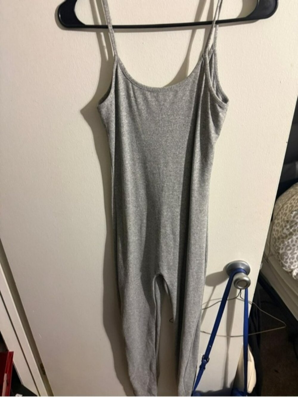 Gray Ribbed Spaghetti Strap Jumpsuit